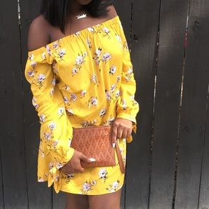 Yellow Floral off the shoulder dress
